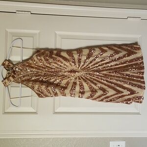 Fashion Nova Sequin Halter Gold Dress - Large